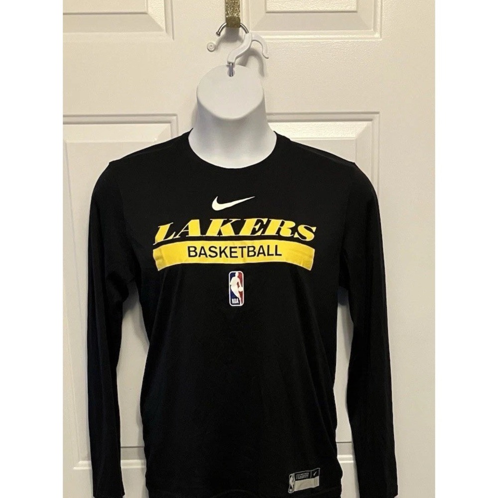 Womens NIKE LA Lakers NBA Long Sleeve Shirt Black Sz Medium M Basketball Dri Fit